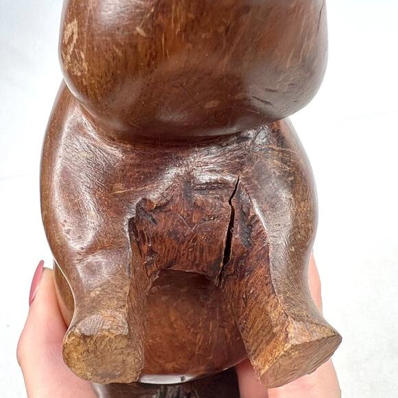 Vintage Hand Carved African Wood Hippopotamus With Teeth - Picture 9 of 10